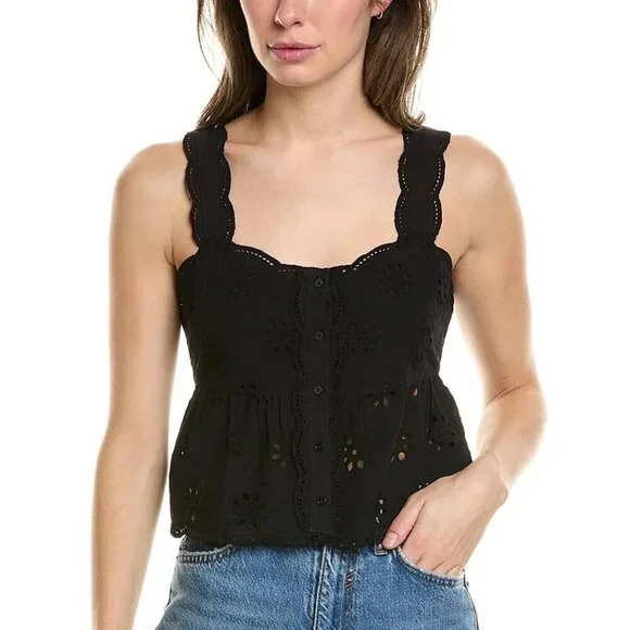 NWT | The Kooples | Black Eyelet Embroidered Tank Top - Picture 1 of 8